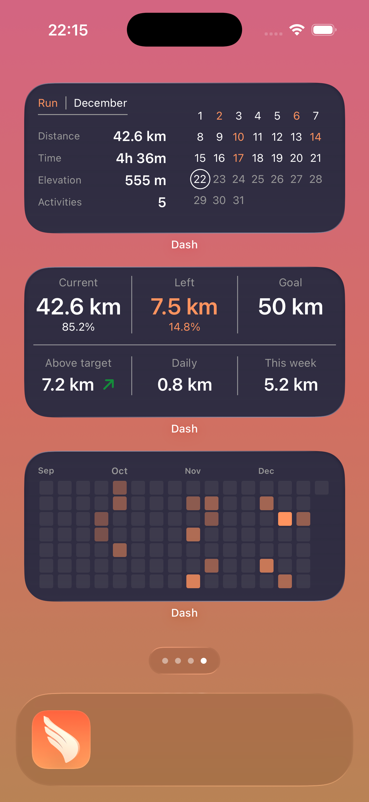 Dash widget variants on the home screen